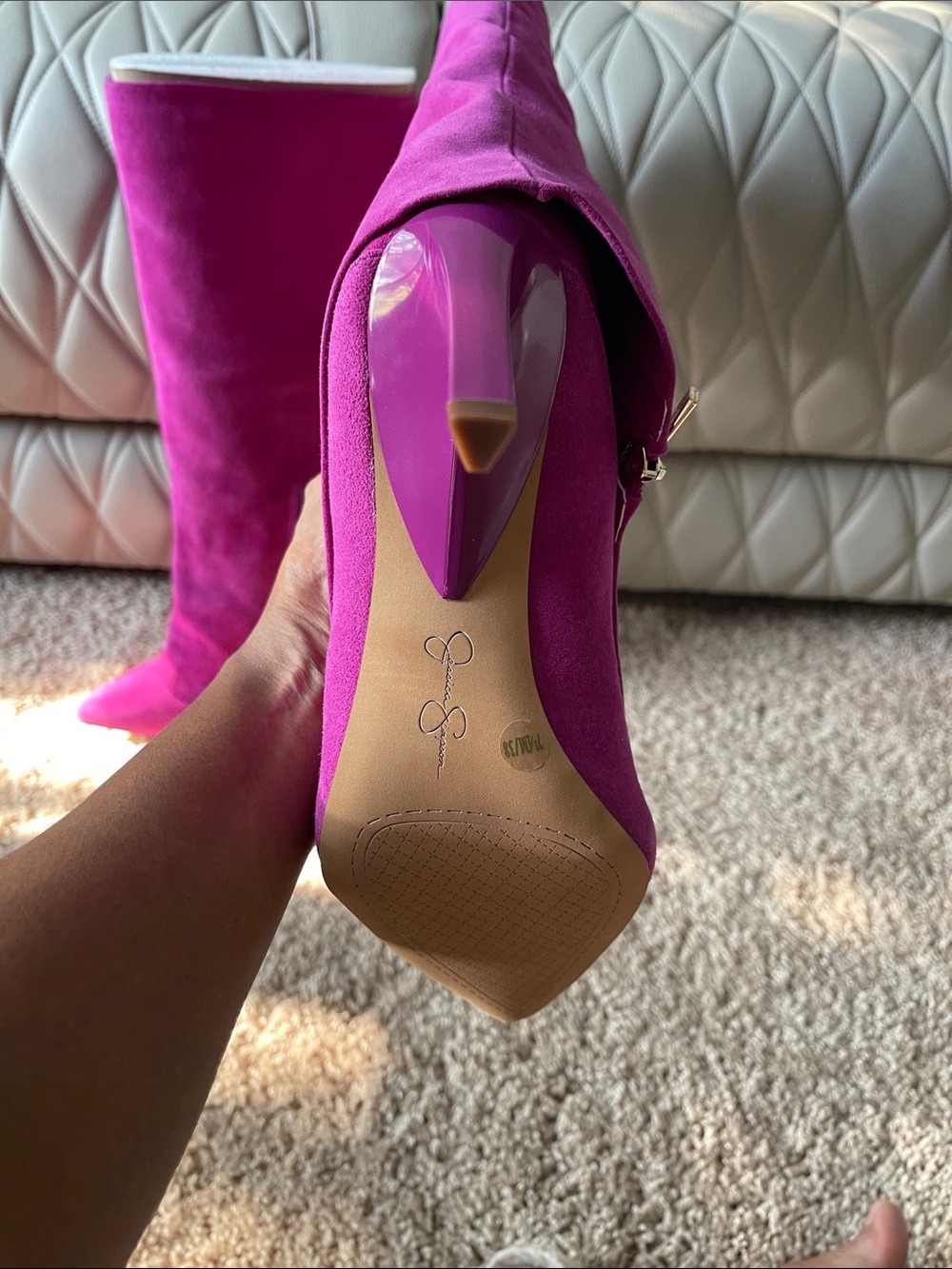 Jessica Simpson Fuchsia Suede Knee-High Stiletto Boots - Picture 9 of 14